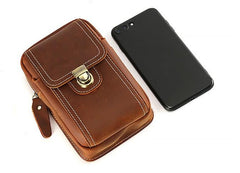 Cool Brown Leather Mens Belt Case Belt Pouch Mini Waist Pouch Belt Bags For Men