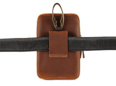Cool Brown Leather Mens Belt Case Belt Pouch Mini Waist Pouch Belt Bags For Men