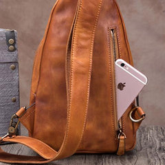 Vintage Black Womens Leather Sling Bag Chest Bags Purses One Shoulder Backpack for Ladies
