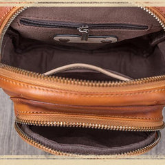Vintage Brown Womens Leather Sling Bag Chest Bags Purses One Shoulder Backpack for Ladies