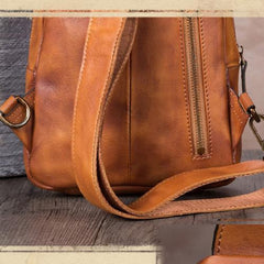 Vintage Brown Womens Leather Sling Bag Chest Bags Purses One Shoulder Backpack for Ladies