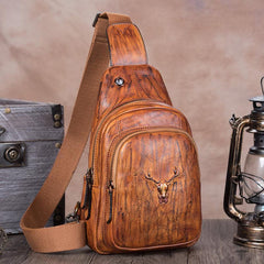 Vintage Black Womens Leather Sling Bag Chest Bags Purses One Shoulder Backpack for Ladies