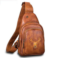 Vintage Brown Womens Leather Sling Bag Chest Bags Purses One Shoulder Backpack for Ladies
