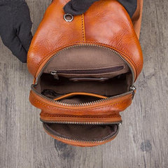 Black Mens Braided Leather Sling Bag Chest Bags Purses One Shoulder Backpack for Men