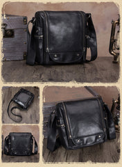 Vintage Small Vertical Leather Brown Small Messenger Bag Black Side Bag Courier Bag for Men