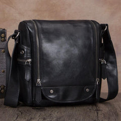 Brown Mens Vintage Vertical Small Messenger Bag Black Leather Side Bag Couier Bag for Men