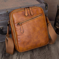 Vintage Small Vertical Leather Brown Small Messenger Bag Black Side Bag Courier Bag for Men