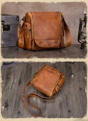 Brown Mens Vintage Vertical Small Messenger Bag Black Leather Side Bag Couier Bag for Men