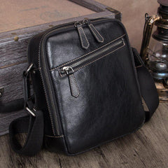 Vintage Small Vertical Leather Brown Small Messenger Bag Black Side Bag Courier Bag for Men