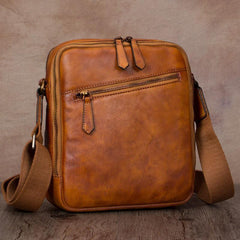 Vintage Small Vertical Leather Brown Small Messenger Bag Black Side Bag Courier Bag for Men