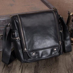 Brown Mens Vintage Vertical Small Messenger Bag Black Leather Side Bag Couier Bag for Men