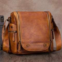Brown Mens Vintage Vertical Small Messenger Bag Black Leather Side Bag Couier Bag for Men