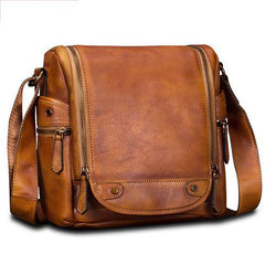 Brown Mens Vintage Vertical Small Messenger Bag Black Leather Side Bag Couier Bag for Men