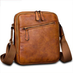 Vintage Small Vertical Leather Brown Small Messenger Bag Black Side Bag Courier Bag for Men