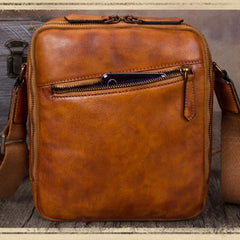 Vintage Small Vertical Leather Brown Small Messenger Bag Black Side Bag Courier Bag for Men
