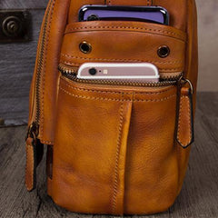 Brown Mens Vintage Vertical Small Messenger Bag Black Leather Side Bag Couier Bag for Men