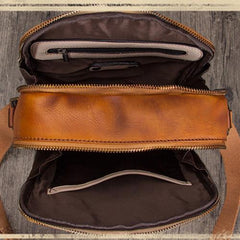 Vintage Small Vertical Leather Brown Small Messenger Bag Black Side Bag Courier Bag for Men