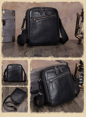Vintage Small Vertical Leather Brown Small Messenger Bag Black Side Bag Courier Bag for Men