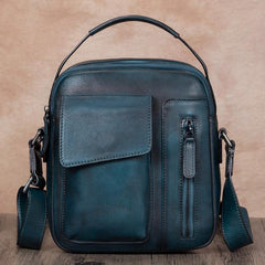 Black Vertical Mens Leather Messenger Bag Brown Side Bag Small Blue Handbag Courier Bag Postman Bag