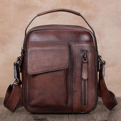 Brown Leather Mens Small Vertical Courier Bag Messenger Bag Postman Bag Vintage Leather Side Bag for Men