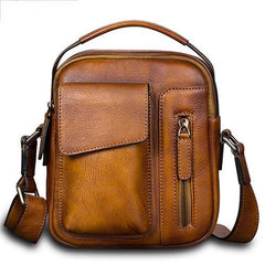 Brown Leather Mens Small Vertical Courier Bag Messenger Bag Postman Bag Vintage Leather Side Bag for Men