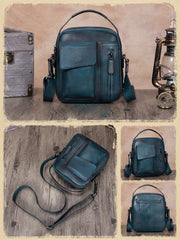 Brown Leather Mens Small Vertical Courier Bag Messenger Bag Postman Bag Vintage Leather Side Bag for Men