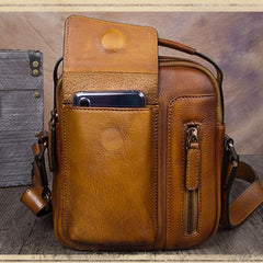 Blue Leather Mens Small Vertical Courier Bag Messenger Bag Postman Bag Vintage Leather Side Bag for Men
