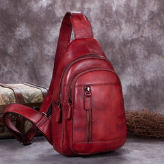 Vintage Brown Mens Leather Sling Bag Chest Bags Purses One Shoulder Backpack for Men