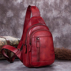 Vintage Green Womens Leather Sling Bag Chest Bags Purses One Shoulder Backpack for Ladies