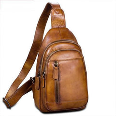 Vintage Gray Mens Leather Sling Bag Chest Bags Purses One Shoulder Backpack for Men