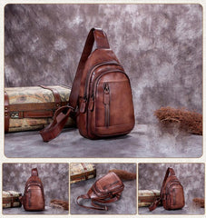 Purple Womens Leather Sling Bag Brown Chest Bags Purple One Shoulder Backpack for ladies