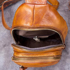 Purple Womens Leather Sling Bag Brown Chest Bags Purple One Shoulder Backpack for ladies