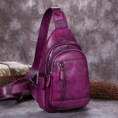 Vintage Green Womens Leather Sling Bag Chest Bags Purses One Shoulder Backpack for Ladies