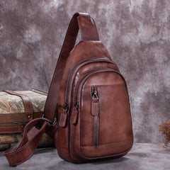 Vintage Green Womens Leather Sling Bag Chest Bags Purses One Shoulder Backpack for Ladies