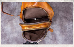 Vintage Gray Mens Leather Sling Bag Chest Bags Purses One Shoulder Backpack for Men