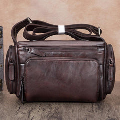 Brown VIntage Mens Leather Small Messenger Bag Tan SIde Bag Blue Courier Bag for Men
