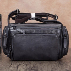 Blue VIntage Mens Leather Small Messenger Bag Tan SIde Bag Brown Courier Bag for Men