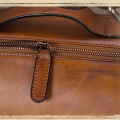 Brown VIntage Mens Leather Small Messenger Bag Tan SIde Bag Blue Courier Bag for Men