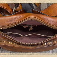 Brown VIntage Mens Leather Small Messenger Bag Tan SIde Bag Blue Courier Bag for Men