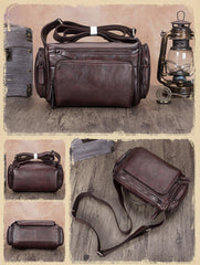 Brown VIntage Mens Leather Small Messenger Bag Tan SIde Bag Blue Courier Bag for Men