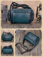 Blue VIntage Mens Leather Small Messenger Bag Tan SIde Bag Brown Courier Bag for Men