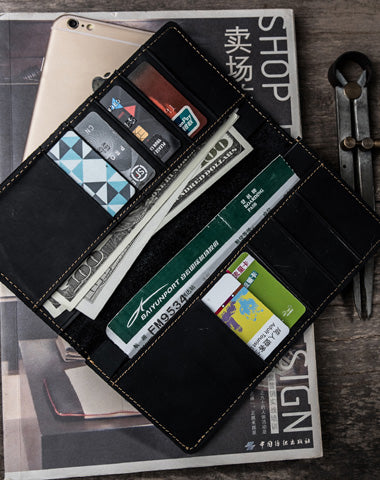 Handmade Leather Long Wallets for Men Travel Wallet Passport Bifold Wallet for Men
