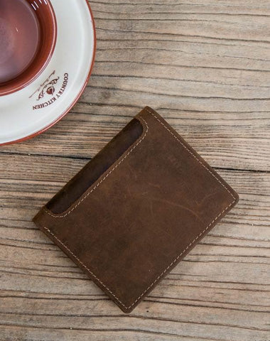 Leather Men Slim Small Wallet Bifold billfold Vintage Wallets for Men