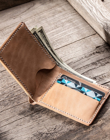 Cool Leather Men Small Wallet Bifold Vintage billfold Wallet for Men