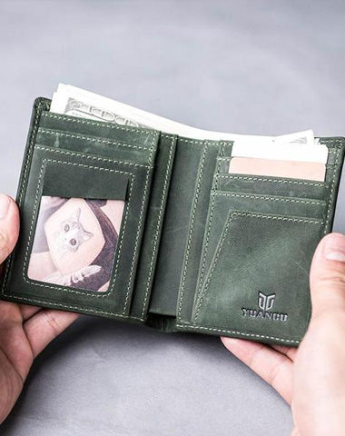 Leather Men Slim Small Wallet Bifold billfold Vintage Wallet for Men
