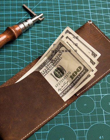Unique Leather Men Slim Small Wallet Bifold billfold Vintage Wallet for Men