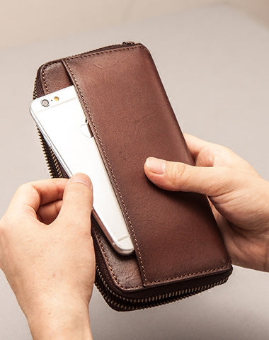 Cool Leather Long Wallets for Men Zipper Long Wallet