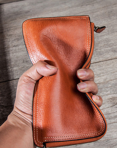 Leather Long Wallets for men Zipper Bifold Vintage Men Long Wallet