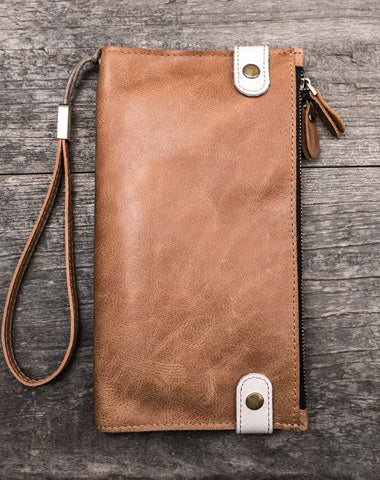 Leather Long Wallets for men Bifold Vintage Men Long Wallet