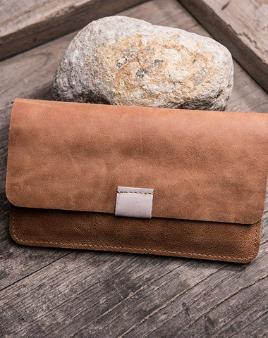 Leather Long Wallets for men Vintage Bifold Men Long Wallet